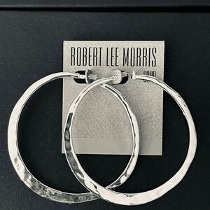 NWT Robert Lee Morris Gorgeous Soho Large Silver Hammered Shinny Hoops earrings!